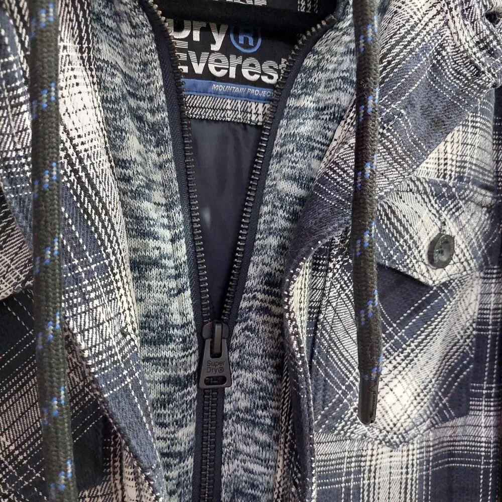 Superdry Everest Edition Plaid Hooded Shirt Jacket Men's S Blue Flannel - Picture 3 of 10